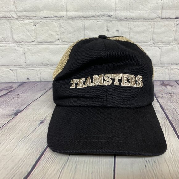 Vintage Hat Cap Strap Back Black Brown Mesh Teamsters 362 Embroidered Logo Union - Picture 5 of 9